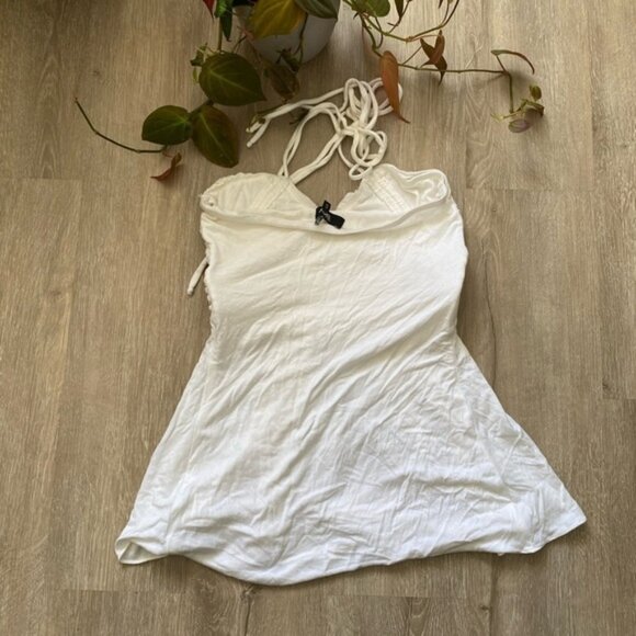 Sky Top White Draped Front Rhinestone Bling Halter Top - Picture 10 of 14